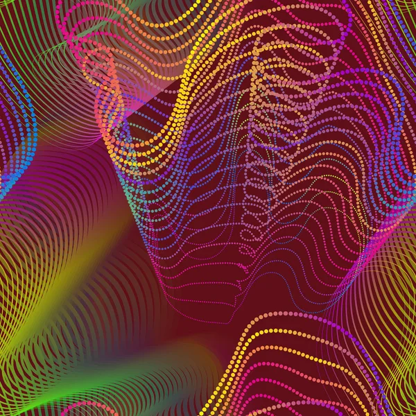 Modèle Sans Couture Chaotique Points Lignes Colorées Divergentes — Image vectorielle