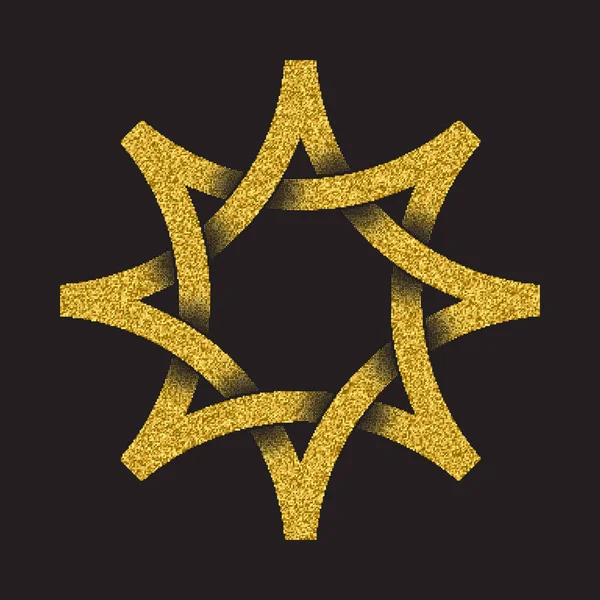 stock vector Golden glittering logo in Celtic style on black background. Tribal symbol in eight pointed star form. Gold stamp for jewelry design.