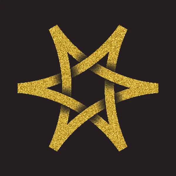 在黑色背景上凯尔特人风格的金色闪闪发光的标志 部落符号为六尖星形式 珠宝设计的黄金邮票 — 图库矢量图片