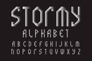 Fırtınalı alfabe. Beyaz karşıt yazı. İzole İngilizce alfabe.