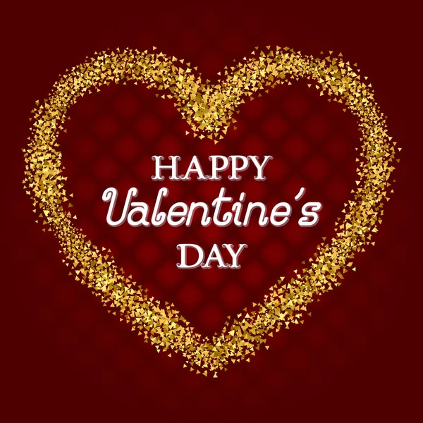 Happy Valentines Day Felicitatie Met Gouden Glittering Frame Hart Vorm — Stockvector