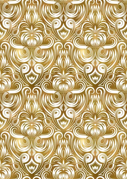 Golden White Vintage Seamless Pattern Gold Royal Exotic Wallpaper Arabic — Stock Vector