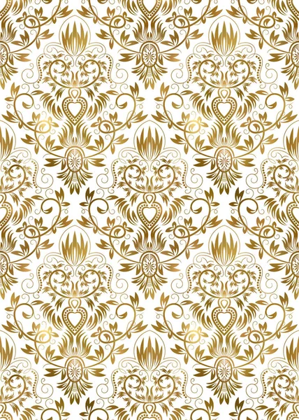 黄金白ヴィンテージのシームレスなパターン ゴールド ロイヤル クラシックのバロック壁紙 アラビア語の背景飾り — ストックベクタ