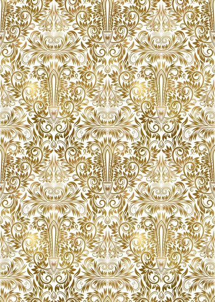 Patrón Inconsútil Vintage Blanco Dorado Fondo Pantalla Barroco Clásico Real — Vector de stock