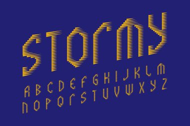 Fırtınalı alfabe. Sarı en az yazı tipi. İzole İngilizce alfabe.