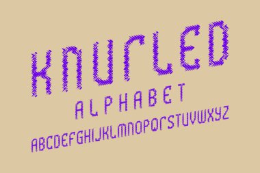 Tırtıllı alfabe. Mor minimalist yazı tipi. İzole İngilizce alfabe.
