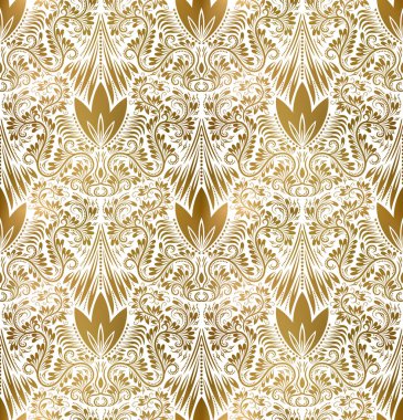 Altın beyaz vintage seamless modeli. Altın Kraliyet klasik Barok duvar kağıdı. Arka plan süsleme.
