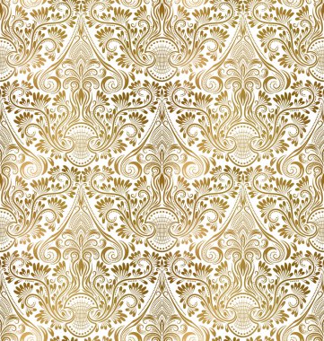 Altın beyaz vintage seamless modeli. Altın Kraliyet klasik Barok duvar kağıdı. Arka plan süsleme.