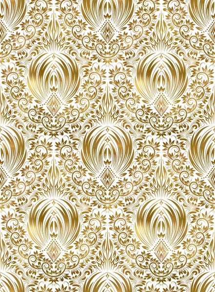 Golden White Vintage Seamless Pattern Gold Royal Classic Baroque Wallpaper — Stock Vector