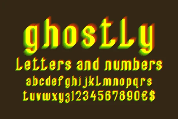 Spookachtige Letters Cijfers Met Valuta Tekenen Gele Trillende Lettertype Geïsoleerde — Stockvector
