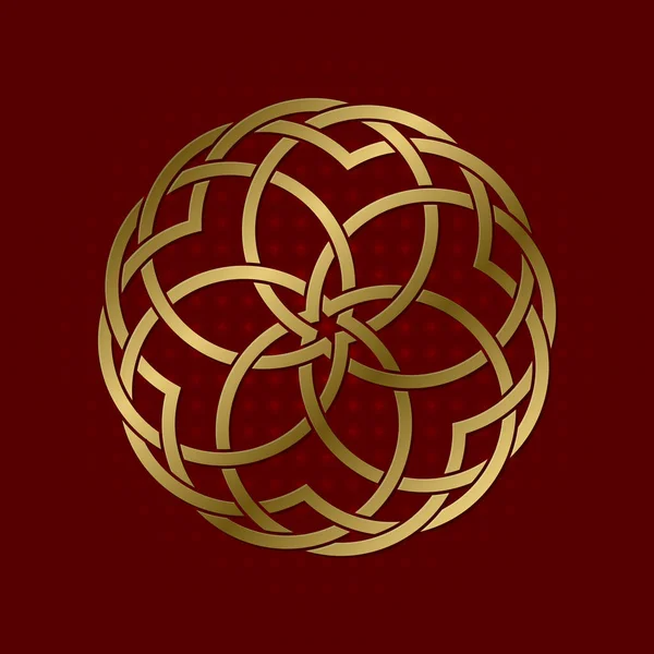 圆形神经丛的神圣几何符号 金色曼陀罗标志 — 图库矢量图片