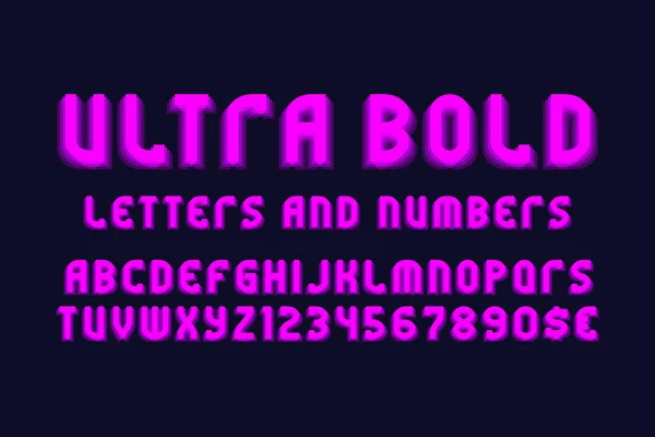 Ultradicke Buchstaben Und Zahlen Mit Währungszeichen Rosafarbene Schrift Isoliertes Englisches — Stockvektor