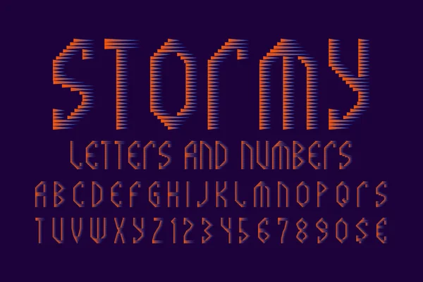 Stürmische Buchstaben Und Zahlen Mit Währungszeichen Orange Blaue Gradienten Schrift — Stockvektor