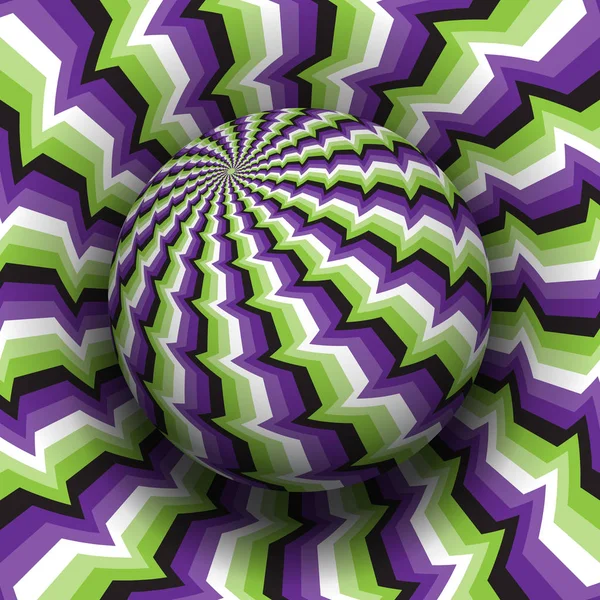 Optical Illusion Vector Illustration Purple Green White Black Patterned Sphere — Stock Vector
