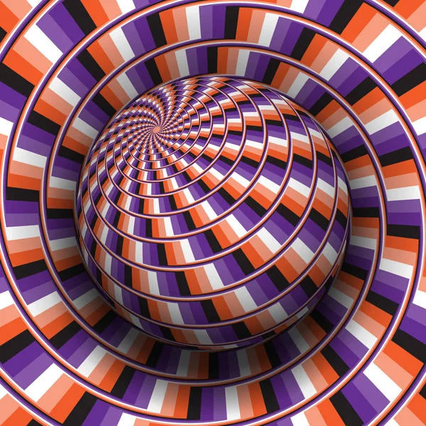 目の錯覚催眠のベクター イラストです オレンジ パープル ホワイト ブラック パターン同じサーフェス上を滑空して球 — ストックベクタ