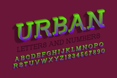 Kentsel harfler ve sayılar. Canlı 3d yazı tipi. İzole İngilizce alfabe.