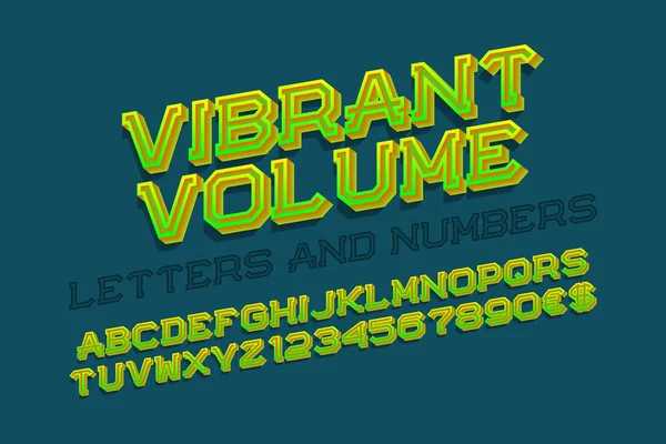 Levendige Volume Letters Met Getallen Valuta Tekens Neon Lettertype Geïsoleerde — Stockvector