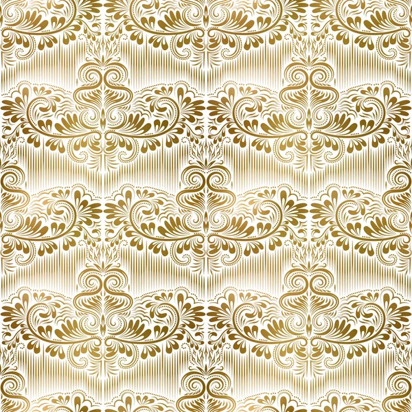 金白的老式无缝模式 黄金的皇家经典巴洛克式壁纸 阿拉伯语的背景装饰 — 图库矢量图片