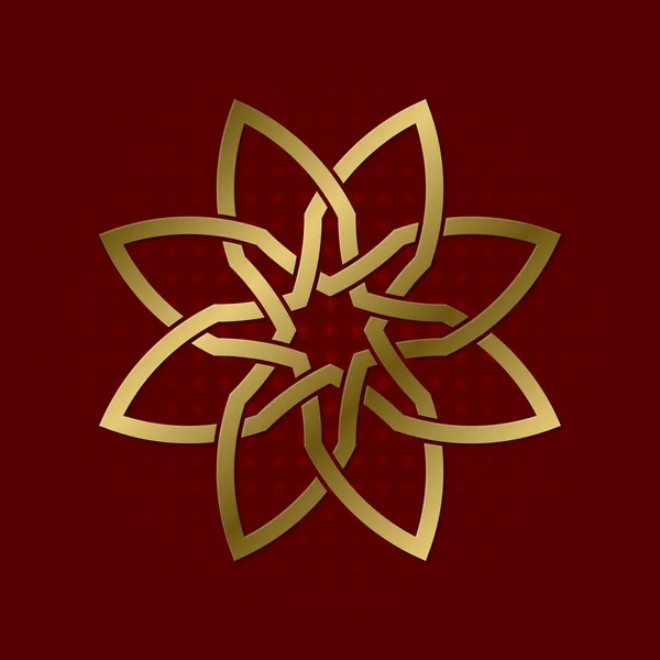 Sacred Geometric Symbol Eight Flower Petals Plexus Golden Mandala Logo — Stock Vector