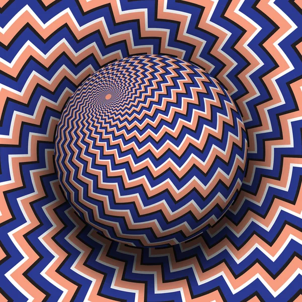 Optische Illusion Hypnotische Vektorillustration Blau Rosa Zickzack Streifen Gemusterte Kugel — Stockvektor