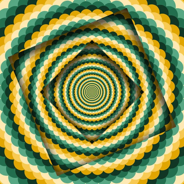 Montures Tournées Abstraites Avec Motif Ondulé Vert Jaune Rotatif Illusion — Image vectorielle