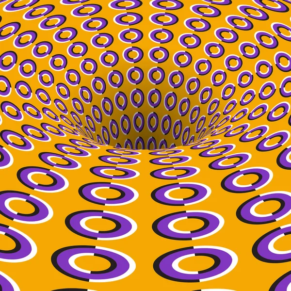 リングを回転させると 穴がパターン化 目の錯覚のベクトルの背景 — ストックベクタ