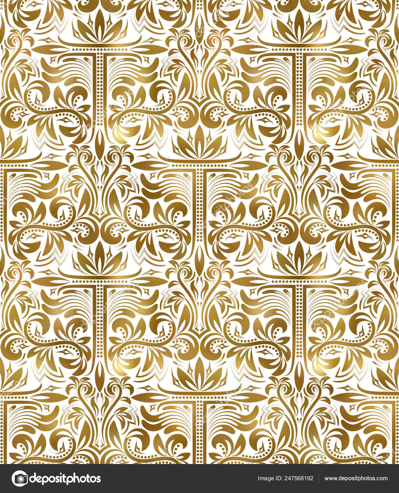 Patrón inconsútil vintage blanco dorado. Fondo de pantalla barroco clásico  real dorado. Adorno de fondo árabe . Vector de stock #247568192 de  ©vectordivider, image size:1379x1700