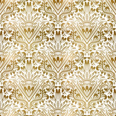 Golden white vintage seamless pattern. Gold royal classic baroque wallpaper. Victorian background ornament. clipart