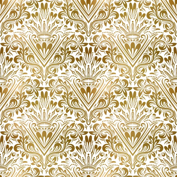 Altın beyazı, dikişsiz desen. Altın kraliyet klasik barok duvar kağıdı. Victoria dönemi arkaplan süsü.