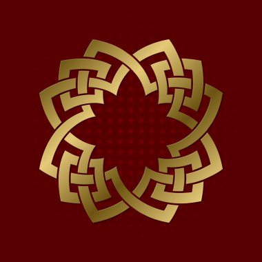 Dört yaprakları pleksus kutsal geometrik sembolü. Altın mandala logo çerçeve.