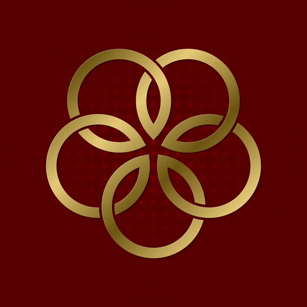 Сакральный геометрический символ пяти лепестков цветов сплетения. Золотая мандала . — стоковый вектор