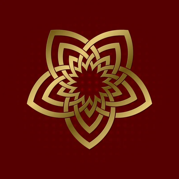 Posvátný geometrický symbol pěti plexus okvětní lístky květin. Zlaté mandala logo. — Stockový vektor