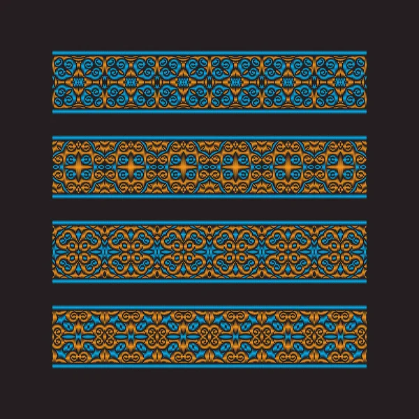 Набор цветных ленточных узоров. Оранжевый синий традиционные украшения для вышивки или рамы дизайн. Шаблоны: Векторные кисти . — стоковый вектор