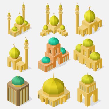 İzometrik görünümünde Asya tapınaklar kümesi.