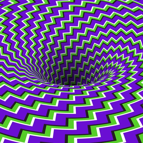Absorberende gat van zigzag strepen patroon. Vector optische illusie achtergrond. — Stockvector