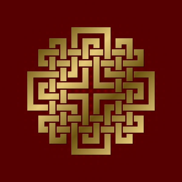 Священный геометрический символ крестообразного сплетения. Золотая мандала — стоковый вектор