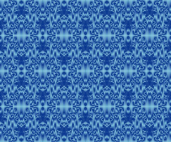 Indigo geverfd textiel naadloos patroon. Herhaalbare Ikat elegant ornament. — Stockvector