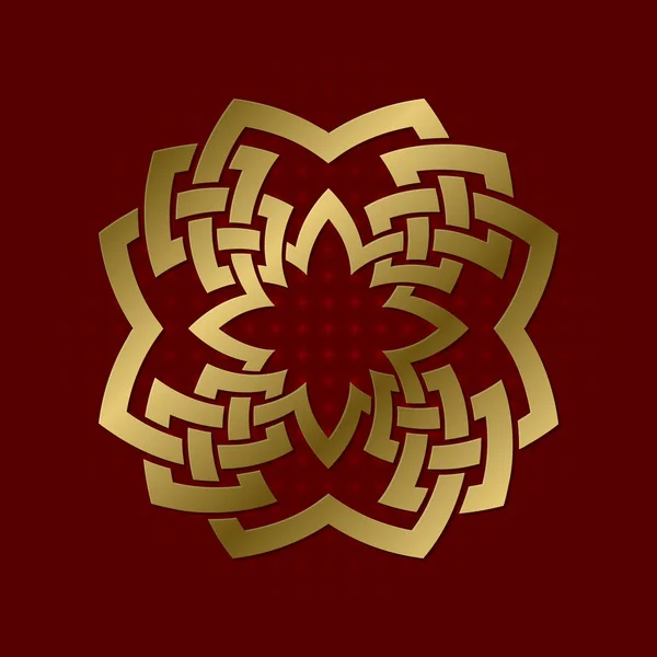 Símbolo geométrico sagrado de quatro pétalas plexo. logotipo mandala dourado . —  Vetores de Stock