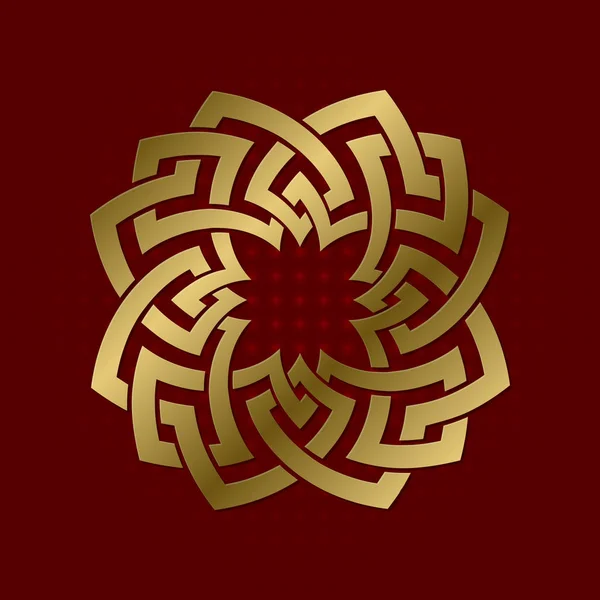 4 枚の花びらの神経叢の神聖な幾何学的な記号です。黄金のマンダラのロゴ. — ストックベクタ
