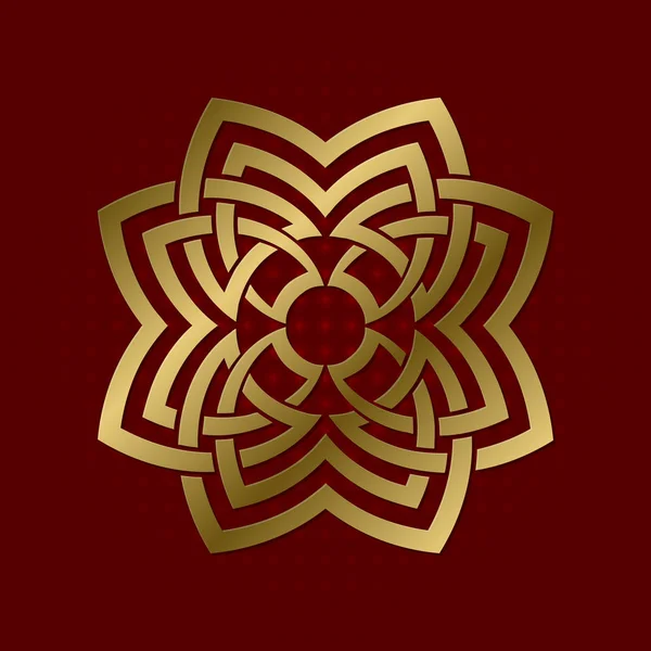 Símbolo geométrico sagrado de plexo de cuatro pétalos. Logo mandala oro . — Vector de stock