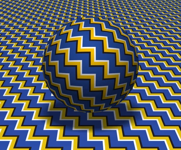 Sfera aleggia sopra la superficie. Oggetti astratti con motivo a strisce a zig-zag. Illustrazione ottica vettoriale . — Vettoriale Stock