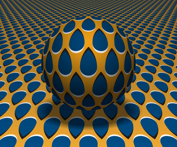 Сфера висит над поверхностью. Абстрактные объекты с рисунком капель. Векторная оптическая иллюзия
.