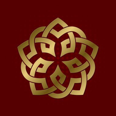 Beş sivri pleksus kutsal geometrik sembolü. Altın mandala logosu.