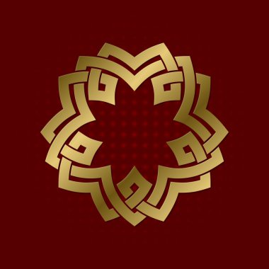 Beş sivri pleksus kutsal geometrik sembolü. Altın mandala logo çerçeve.