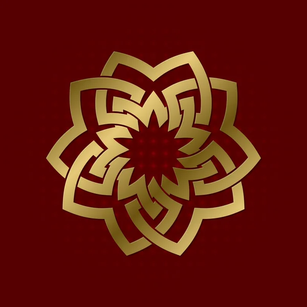 Símbolo geométrico sagrado de plexo de cinco pétalos. Logo mandala oro . — Archivo Imágenes Vectoriales