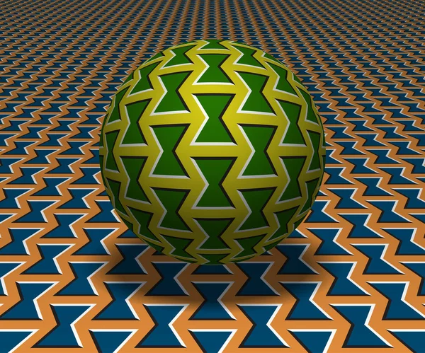 球はサーフェスの上にホバーします。弓の形のパターンを持つ抽象的なオブジェクト。ベクトル錯視イラスト. — ストックベクタ