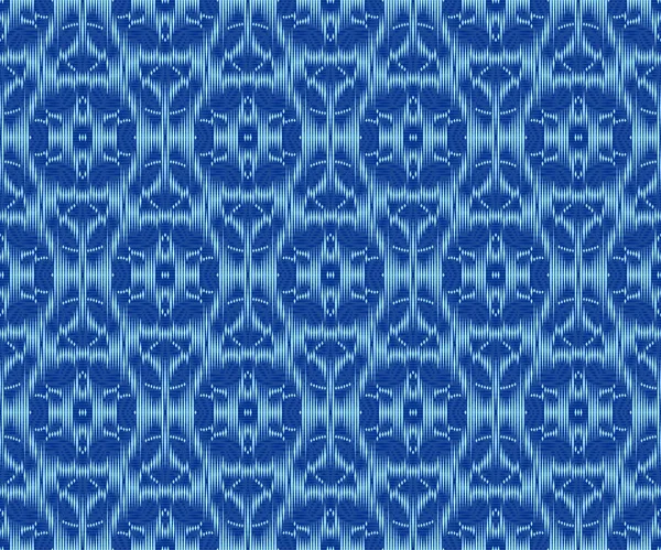 Creative patterned fabric indigo dyed ikat seamless pattern. — Stock Vector