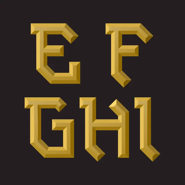 E, F, G, H, I золотой граненый шрифт. Изолированный необычный шрифт — стоковый вектор