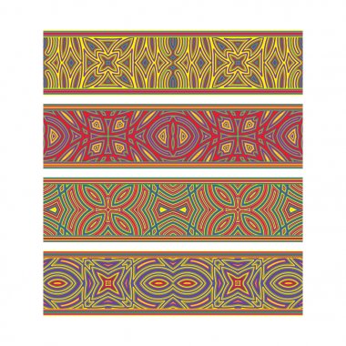 Etnik desenli şerit tasarımı. Vektör desen fırçaları oluşturmak için süs öğelerini Fırça Paneline taşıyın.