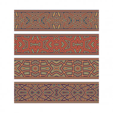 Renkli kabile kurdele tasarımı. Vektör desen fırçaları oluşturmak için süs öğelerini Fırça Paneline taşıyın.